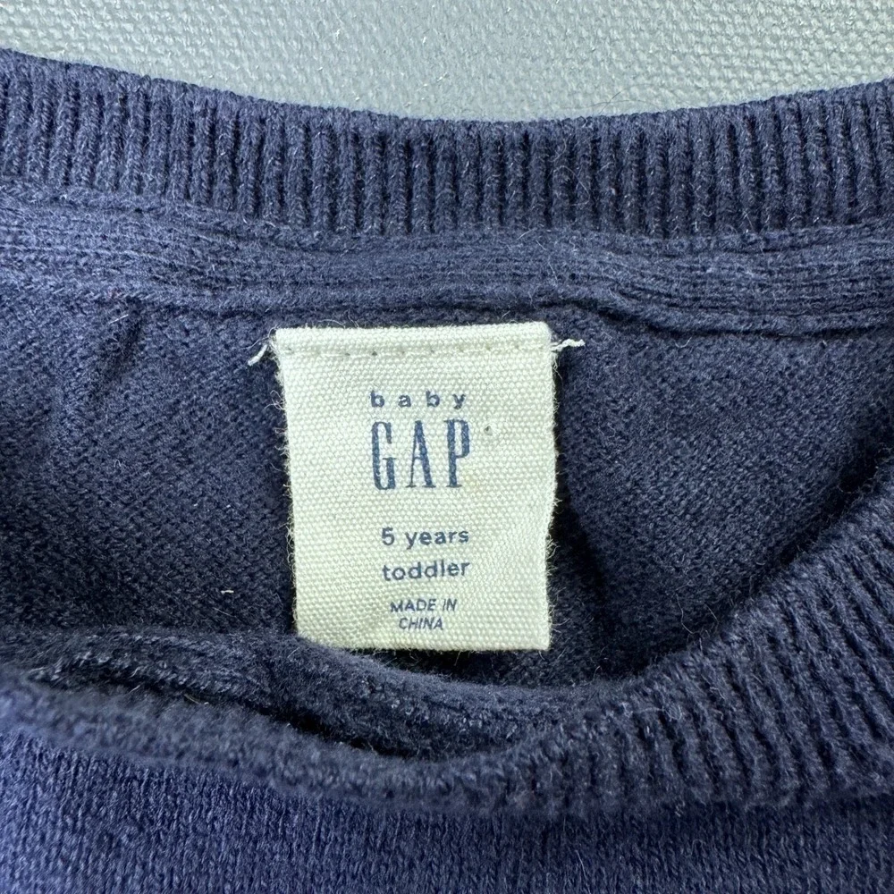 Baby GAP Toddler Girls 5Y Navy Blue Knit Sweater Heart Stars Crewneck Pullover